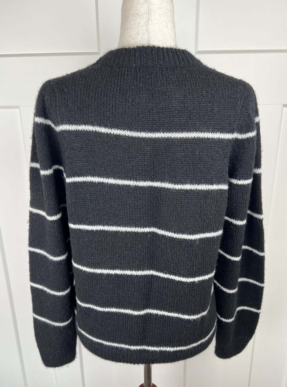 Nation LTD Baby Alpaca Merino Wool Sweater M Black Cream Stripe Made Peru - Picture 5 of 8
